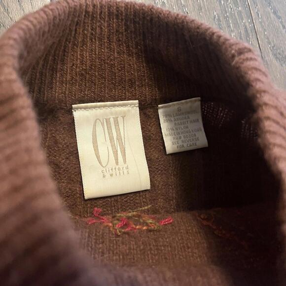 Cableknit Embroidered Fall Leaves Brown Sweater Skirt Set Wool Cottagecore - Picture 4 of 8